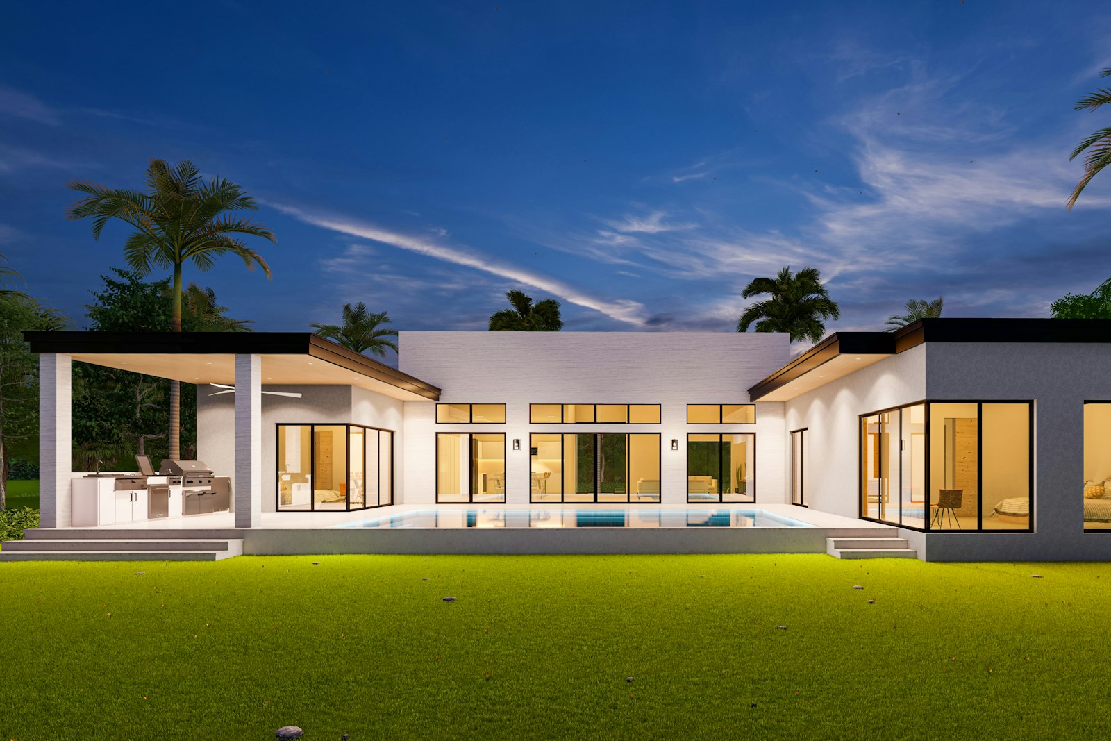 Casa térrea ao entardecer